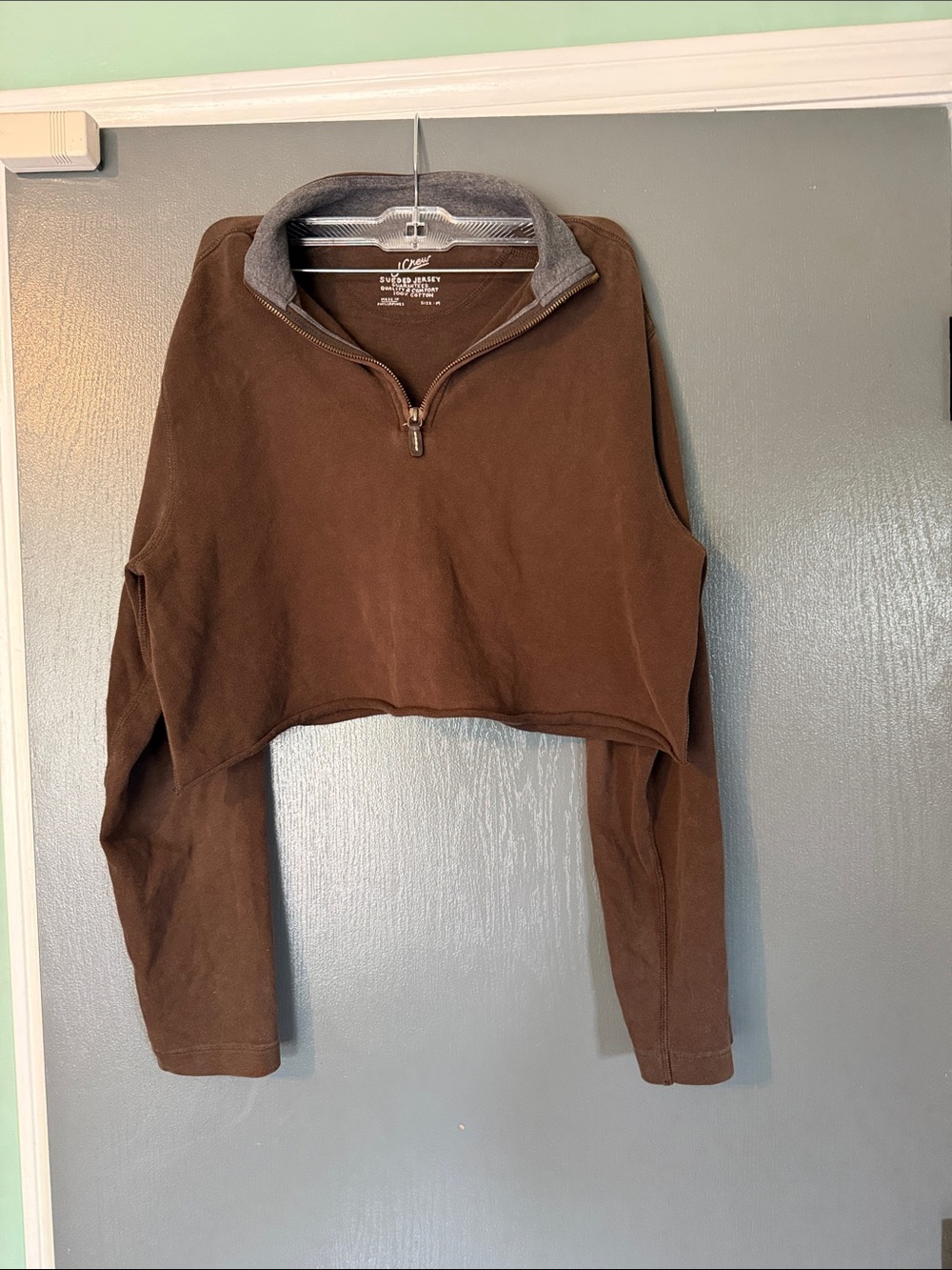 J. Crew Brown Cropped Quarter-Zip Sweatshirt with Gray Collar